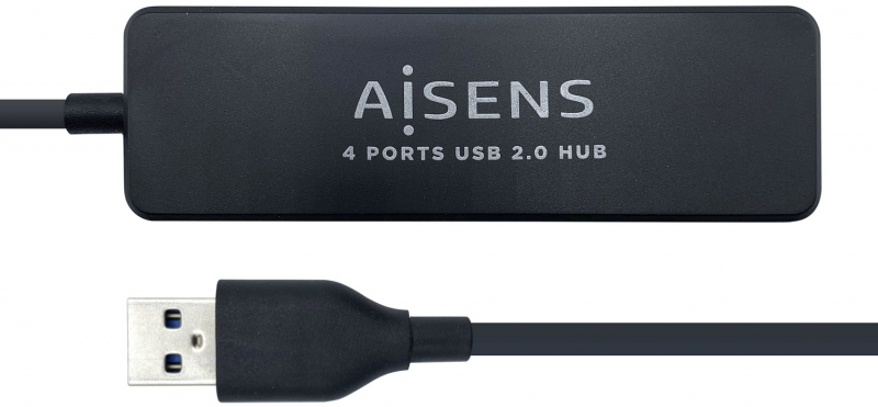 Hub USB 2.0 Aisens de 4 Puertos, cable 30cm