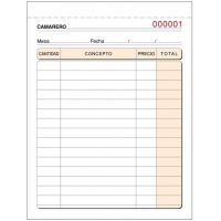 Talonario Camarero, 1/8 Octavo (75x105mm), Natural, Copia Triplicado. T-89 / 80T