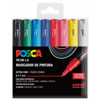 Estuche 8 Colores POSCA PC-1M punta ExtraFina 1mm Multisuperficie (cristal, madera, tela, plastico)