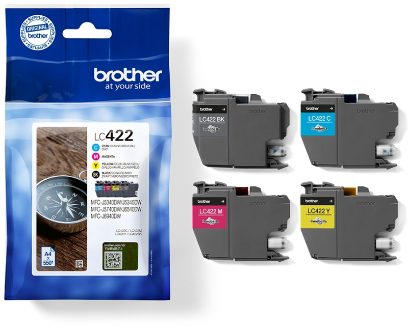 Brother LC422 Pack de 4 Cartuchos de Tinta Originales LC-422VAL