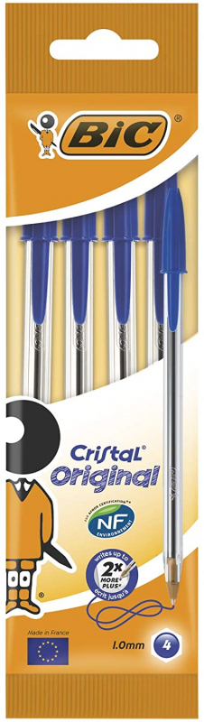 PACK 4 Boligrafos BIC Cristal Azul Original