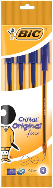 PACK 4 Boligrafos BIC Cristal FINE Azul