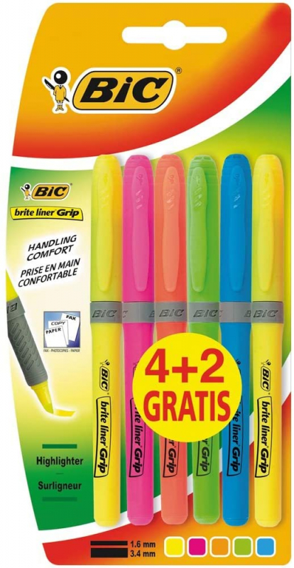 Pack de 6 Marcadores Bic Brit Liner Grip Fluorescentes