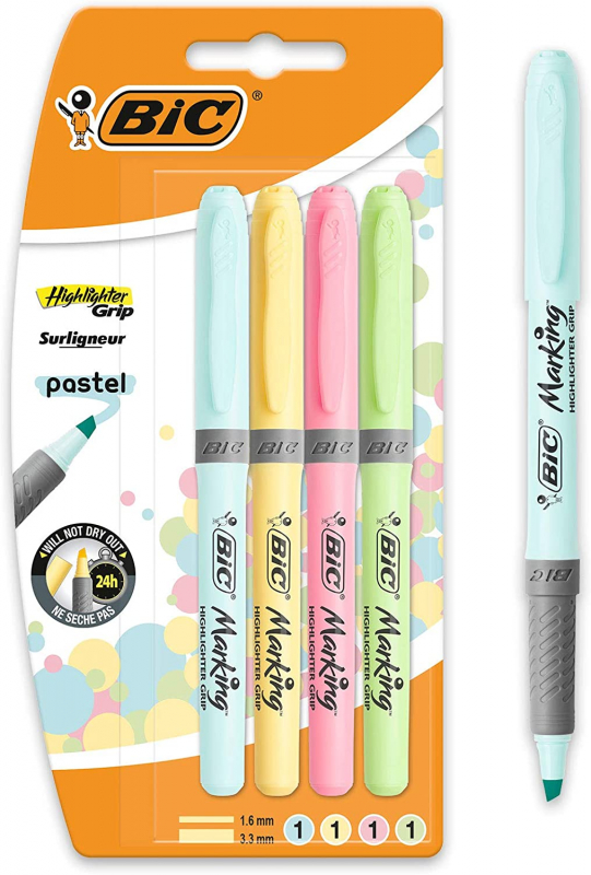 Pack de 4 Marcadores Bic Highlighter Grip PASTEL