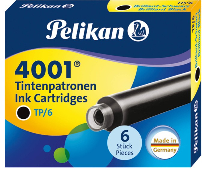 PELIKAN 4001 NEGRA -CAJA 6 CARTUCHOS TINTA PARA PLUMAS