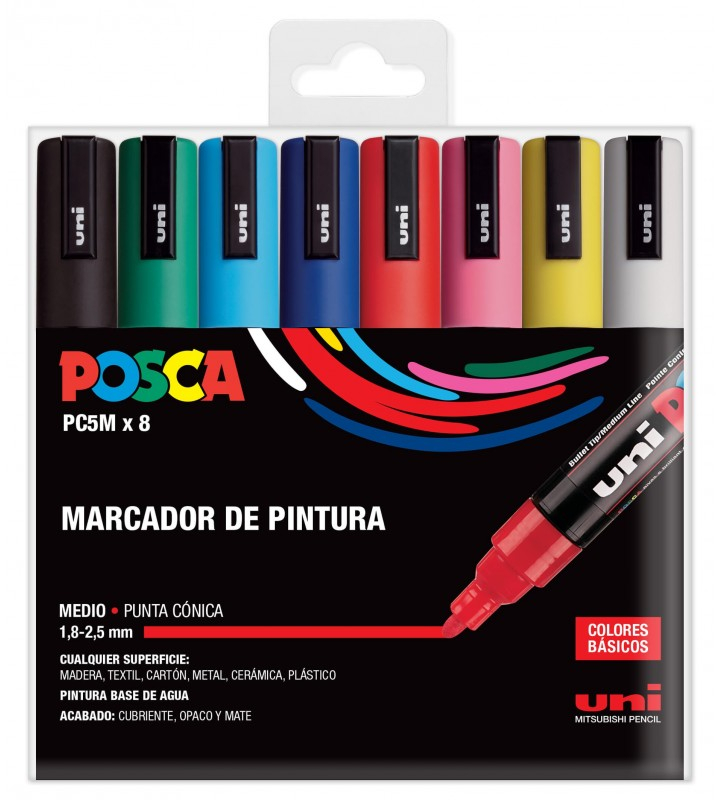 Estuche 8 Colores POSCA PC-5M punta Media 2.5mm Multisuperficie (cristal, madera, tela, plastico)