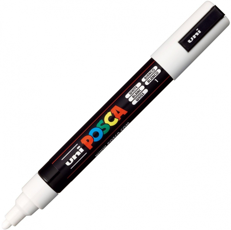 POSCA PC-5M Blanco, punta Media 2.5mm Multisuperficie (cristal, madera, tela, plastico)
