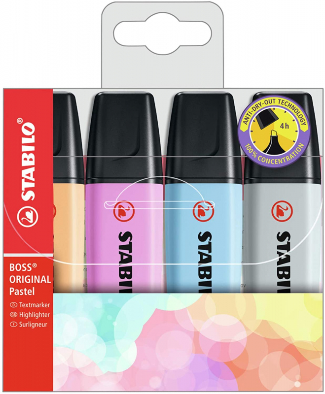 Estuche de 4 marcadores Stabilo Boss 70 PASTEL