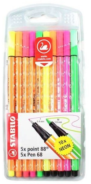 Blister de 10 Rotuladores Stabilo Point 88 + PEN 68 NEÓN
