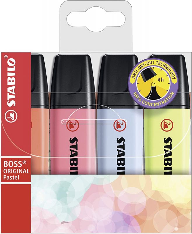 Estuche de 4 marcadores Stabilo Boss 70 PASTEL 