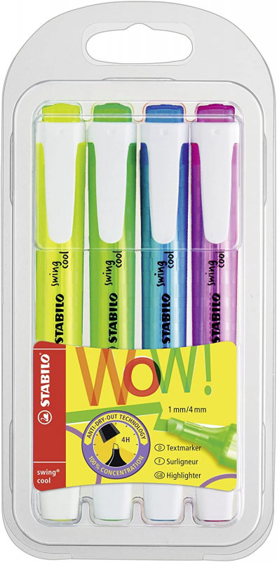 PACK 4 Stabilo Swing Cool Marcadores Planos Fluorescentes