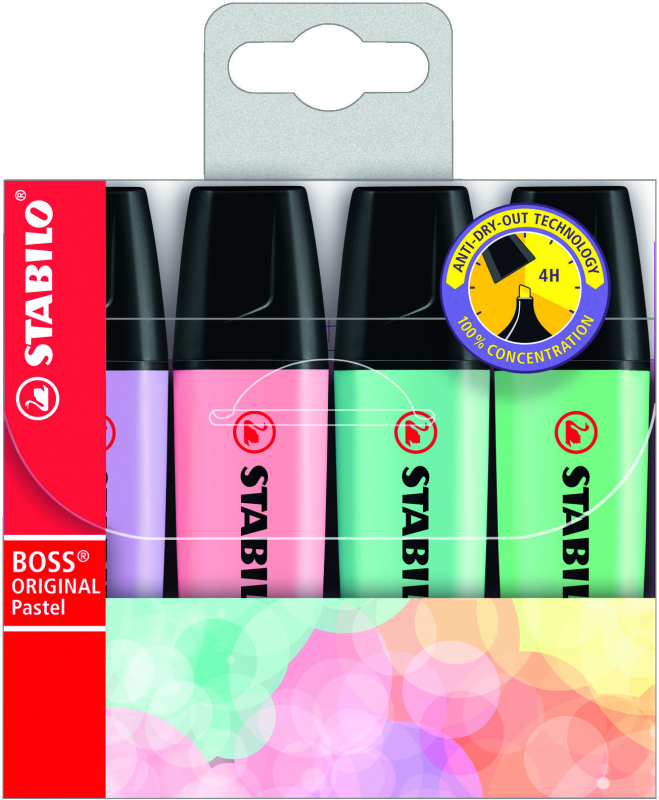 Estuche de 4 marcadores Stabilo Boss 70 PASTEL FLUOR