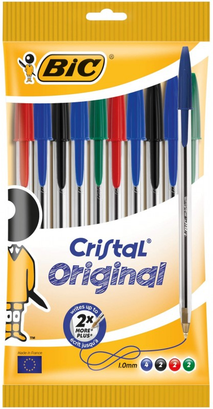 PACK 10 Boligrafos BIC Cristal (4 Azules, 2 Negros, 2 Rojos y 2 Verdes)