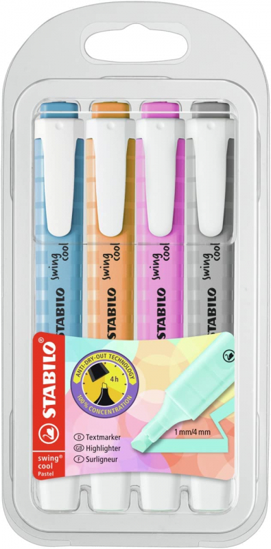 PACK 4 Stabilo Swing Cool PASTEL Marcadores Planos