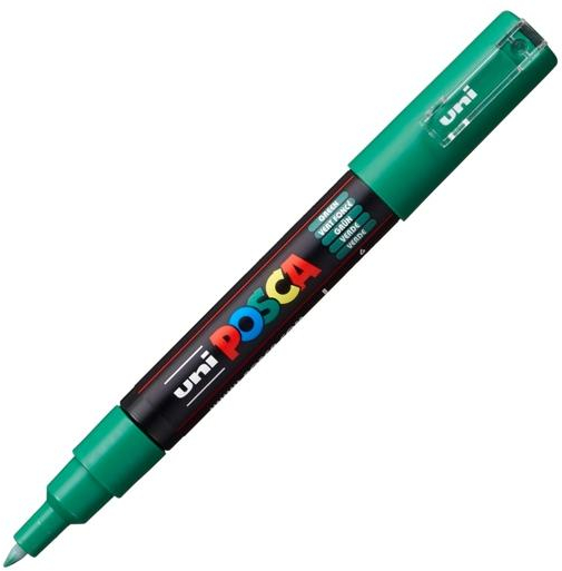 POSCA PC-1M Verde, punta ExtraFina 1mm Multisuperficie (cristal, madera, tela, plastico)