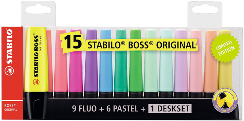 Estuche de 15 marcadores Stabilo Boss 70 Fluorescentes