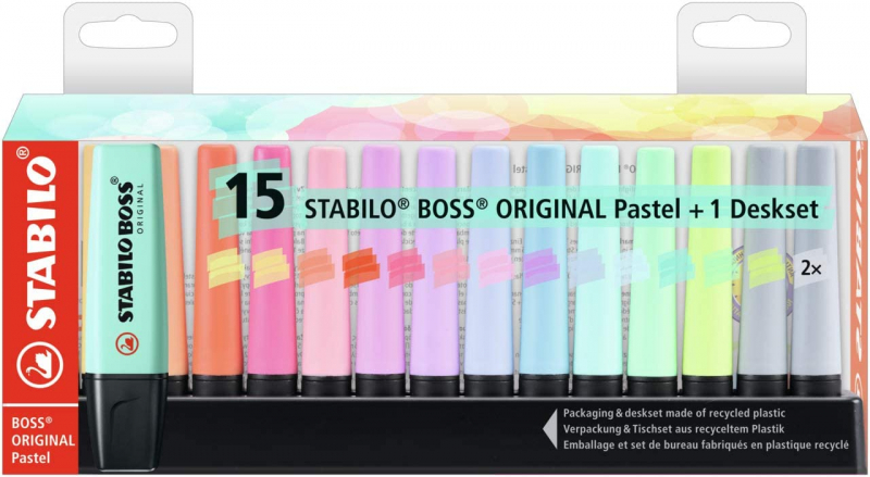 Estuche de 15 marcadores Stabilo Boss 70 PASTEL