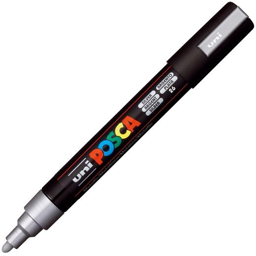 POSCA PC-5M Plata, punta Media 2.5mm Multisuperficie (cristal, madera, tela, plastico)