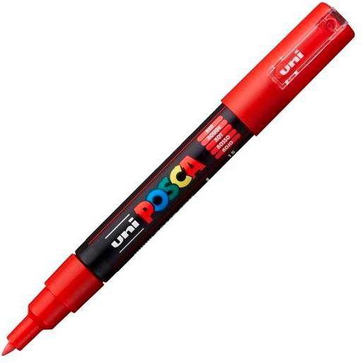 POSCA PC-1M Rojo, punta ExtraFina 1mm Multisuperficie (cristal, madera, tela, plastico)