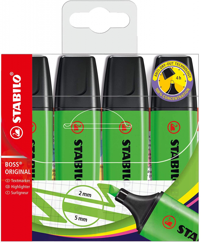 Estuche 4 Stabilo Boss 70 Verdes Marcadores Fluorescentes