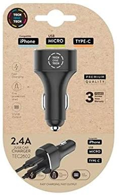 Cargador Doble de Coche USB de Alto Rendimiento TechOneTech 
