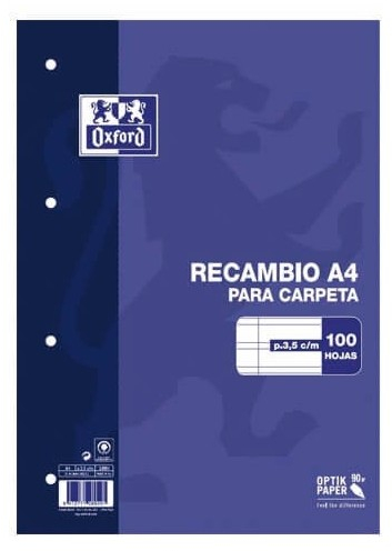 RECAMBIO A4 OXFORD 100H PAUTA 3,5 90GR