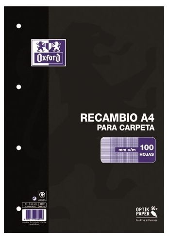 RECAMBIO A4 OXFORD 100H MILIMETRADO 90GR