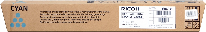 Ricoh Aficio MP-C2500 MP-C3000 Cian Toner Original 888643 888639 884949 842033