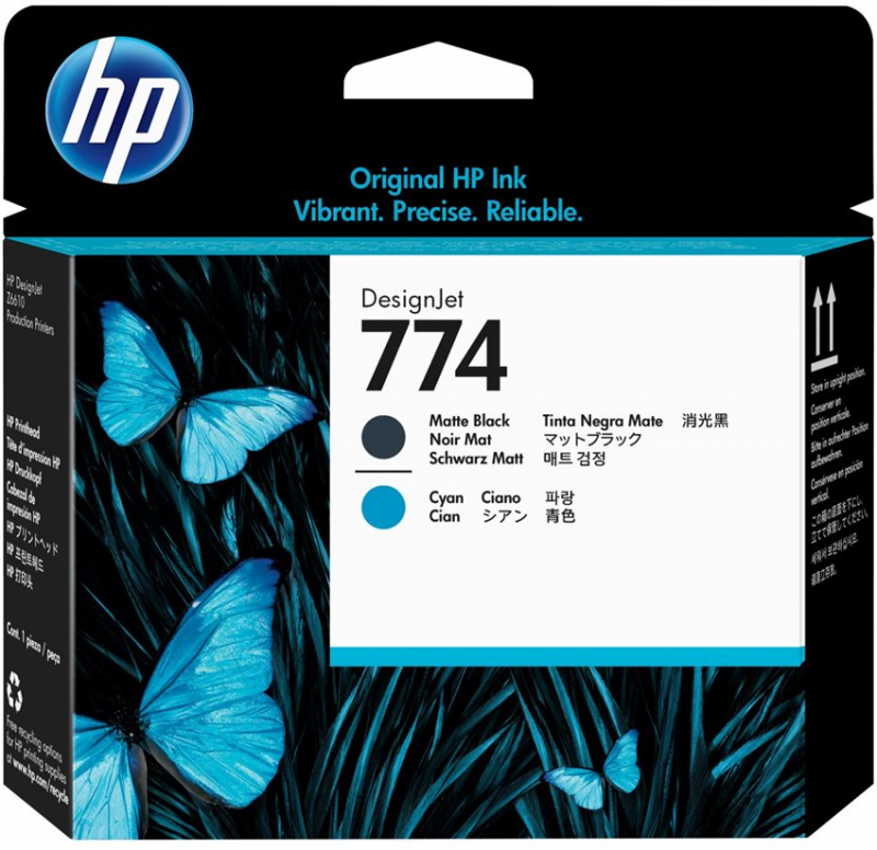 HP 774 Cabezal de Impresion Original Negro Mate, Cian P2W01A