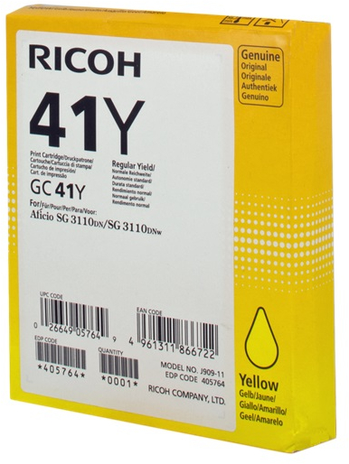 Ricoh GC41 Amarillo Cartucho de Gel Original 405764