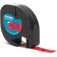 Dymo LetraTag S0721630 Cinta de Etiquetas Original para Rotuladora Texto negro sobre fondo rojo Ancho 12mm x 4 metros (91203)