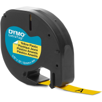 Dymo LetraTag S0721620 Cinta de Etiquetas Original para Rotuladora Texto negro sobre fondo amarillo Ancho 12mm x 4 metros (91202