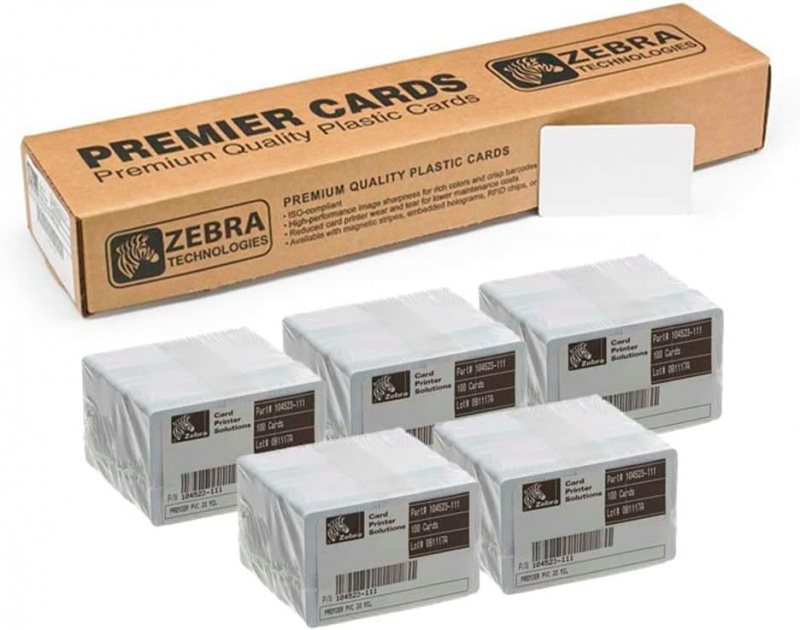 Zebra Pack de 500 Tarjetas de PVC Originales Imprimibles Blancas Formato CR-80 86x54mm 104523-111