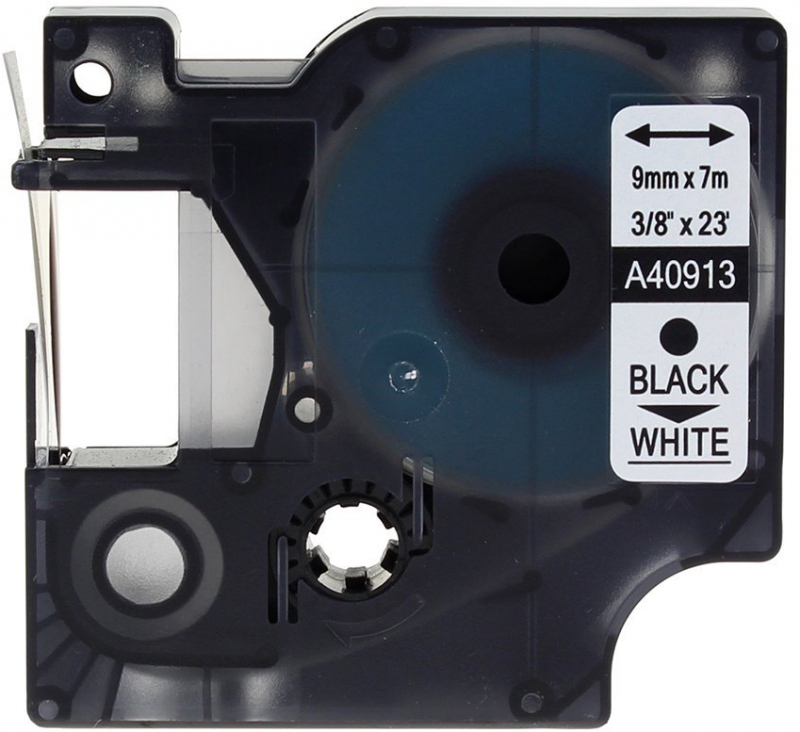 Dymo D1 40913 Cinta de Etiquetas Compatible para Rotuladora Texto negro sobre fondo blanco Ancho 9mm x 7 metros S0720680