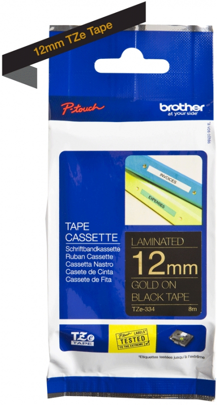 Imagen extra Cinta laminada Negro / Dorado 12mm x 8m Brother TZ-334