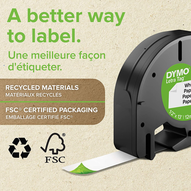 Imagen extra Dymo LetraTag S0721610 S0721660 Cinta de Etiquetas Original para Rotuladora Texto negro sobre fondo blanco Ancho 12mm x 4 metros