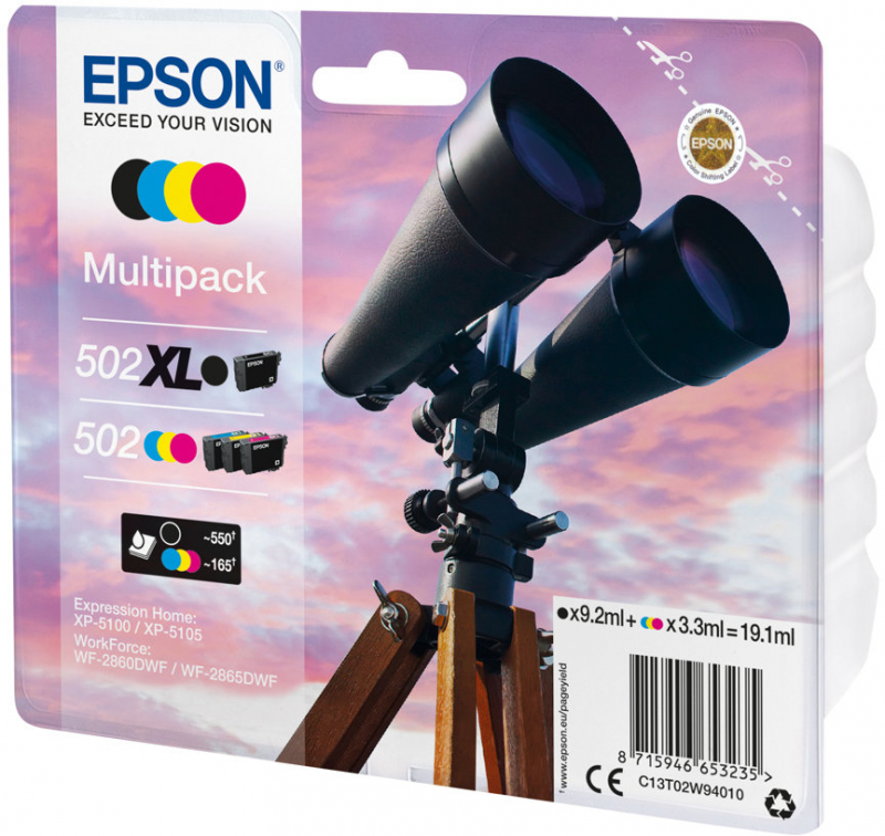 Imagen extra Epson 502XL 502 Pack de 4 Cartuchos Originales C13T02W94010