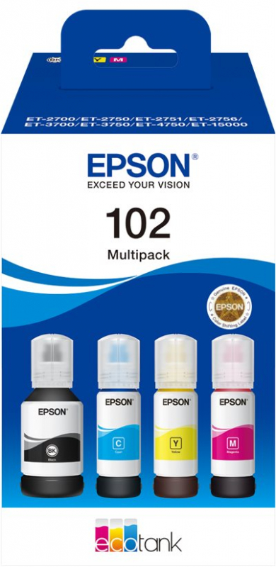 Epson 102 Pack de 4 Botellas de Tinta Originales C13T03R640