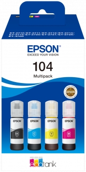 Epson 104 Pack de 4 Botellas de Tinta Originales C13T00P640