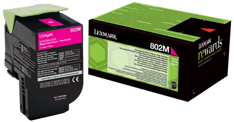 Lexmark CX310 CX410 CX510 Magenta Toner Original 80C20M0 802M