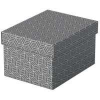 Esselte PACK 3 Cajas Pequeñas de Almacenamiento con Tapa 200x150x255mm Diseño Gris con Dibujo