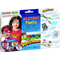 Alpino Fiesta Superheroes Pack de Maquillaje con 6 Barritas de Pintura Facial + Pincel + Tatuajes en Calcomania + Lapiz Perfilador y 2 Sobres de Purpurina