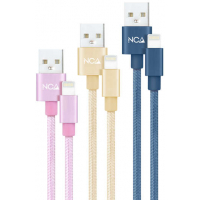 Nanocable Pack de 3 Cables Mallados USB-A Macho a Lightning Macho - 1m - Colores Rosa, Dorado y Azul