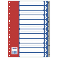 Separadores plastico 1-12 en A4 - 120 Micras - Polipropileno Resistente - Multitaladro de 16 Perforaciones - Bolsa Autoadhesiva Individual. Dohe 