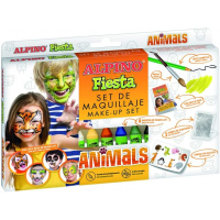 Alpino Fiesta Animales Pack de Maquillaje con 6 Barritas de Pintura Facial + Pincel + Tatuajes en Calcomania + Lapiz Perfilador y 2 Sobres de Purpurina