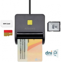 Aisens Lector de Tarjeta Inteligente DNI con Lector de Tarjetas SIM - SD - Micro SD - MMC - RS-MMC - MMC Micro - Negro