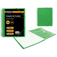 Ingraf Carpeta 50 Fundas Espiral A4 + Sobre con Broche. Verde