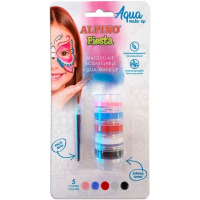 Alpino Fiesta Aqua Make-up Pack Torre de Maquillaje Facial Acuarelable con 5 Colores Diferentes + Pincel + Esponja