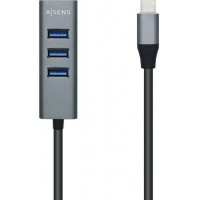 Aisens Hub USB 3.1 USB-C - USB-C Macho a 4xUSB-A Hembra - 10cm - Gris