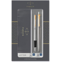 PARKER BOLÍGRAFO + PLUMA JOTTER DUO M ACERO CEPILLADO CON ACABADOS DORADOS